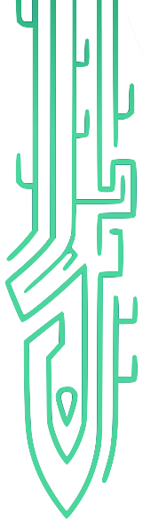 An abstract drawing of a sword’s blade with green lines in the style of a maze, 
               taken from the logo of Tears of the Kingdom